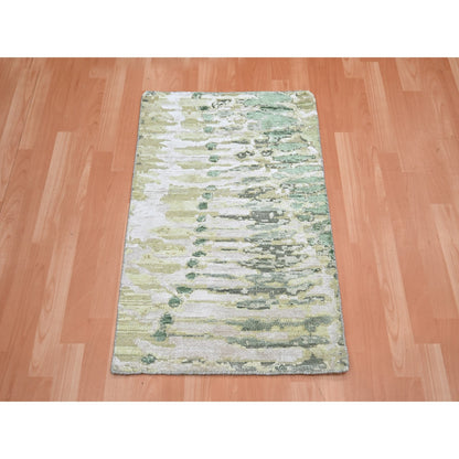 2'1"X3' Vineyard Green Crocodile Safari Design 100% Silk Hand Knotted Rug