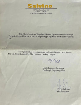 Mario Lemieux Autographed Prototype Salvino Figurine #19/40