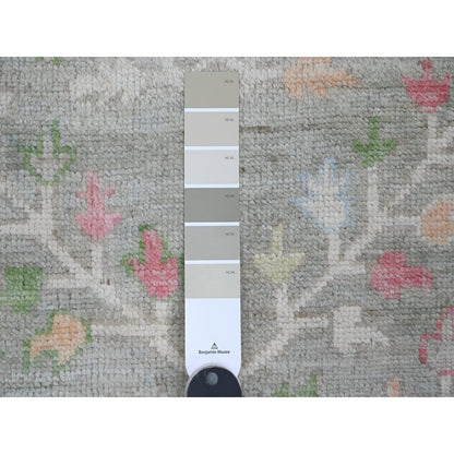 3'2"X9'9" Green Hand Knotted Angora Oushak Tree Design Wool Runner Rug