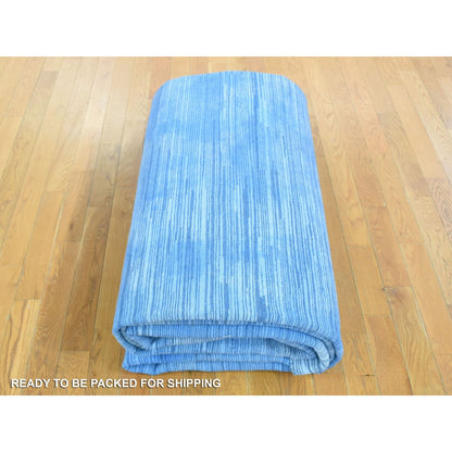 10'X14'1" Blue Wool Hand Knotted Overdyed Contemporary Design Rug