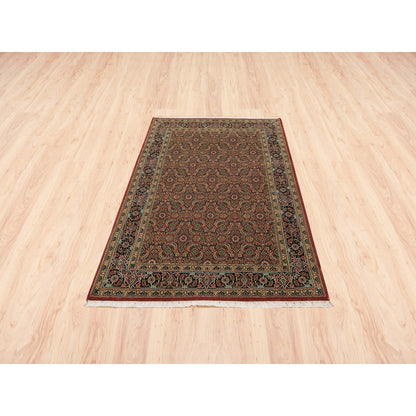 4'1"X6'1" Herati Red New Zealand Wool 250 Kpsi Hand Knotted Rug