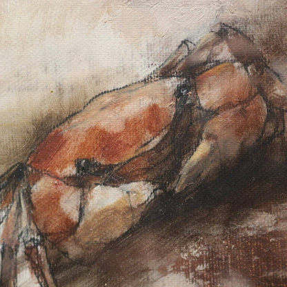 Cai Guohua ( China 1964) Signed Original Painting Oil On Canvas Framed Crab