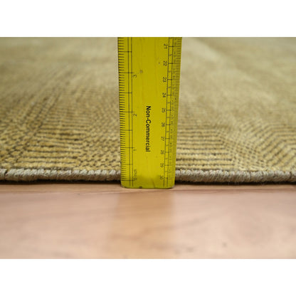 6'1"X9'6" Peanut Brown Modern Grass Design Hand Knotted Wool And Silk Rug