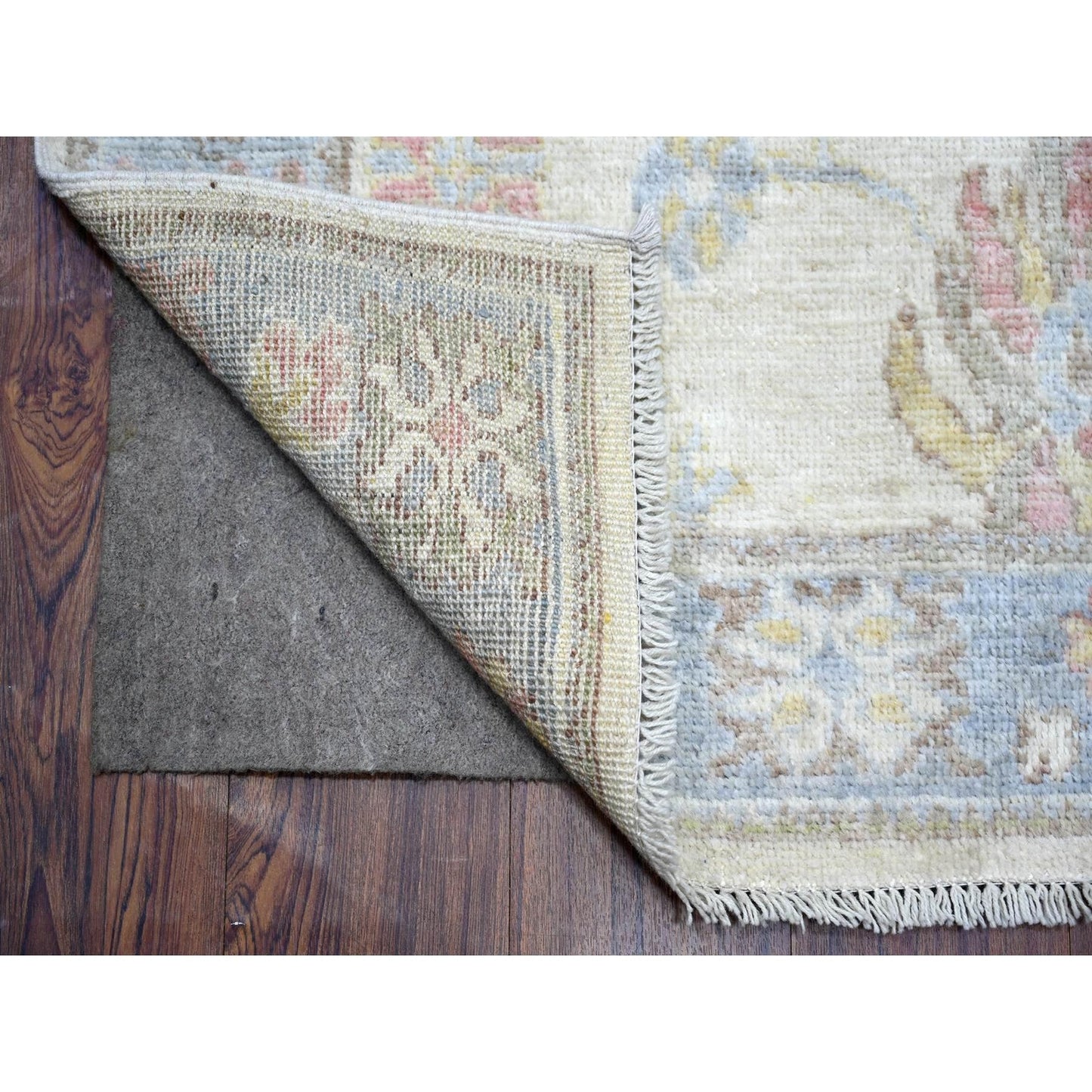 2'8"X19'1" Ivory Wool Hand Knotted Afghan Angora Oushak Xl Runner Rug