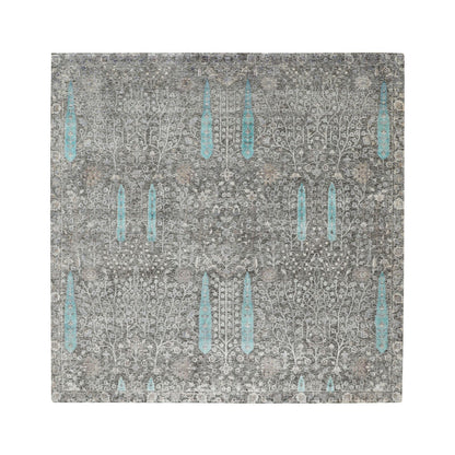 10'X10' Square Cypress Tree Design Silk Withtextured Wool Handknotted Rug