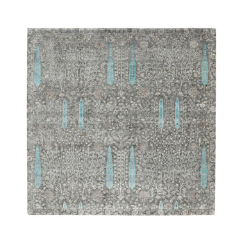 10'X10' Square Cypress Tree Design Silk Withtextured Wool Handknotted Rug