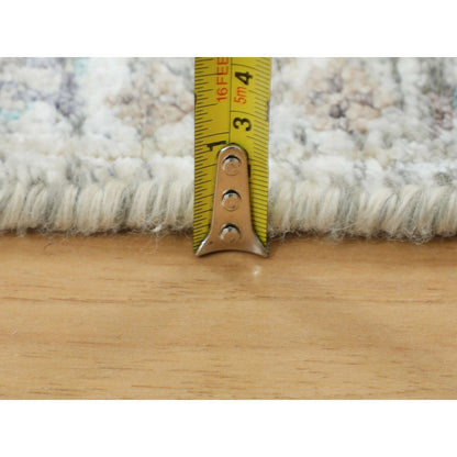 2'6"X6'2" Ivory Silk With Textured Wool Hand Knotted Runner Fine Rug