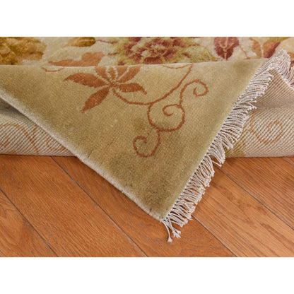 8'10"X11'8" Brown Antique Art Deco Leaf Design Pure Wool Hand Knotted Rug