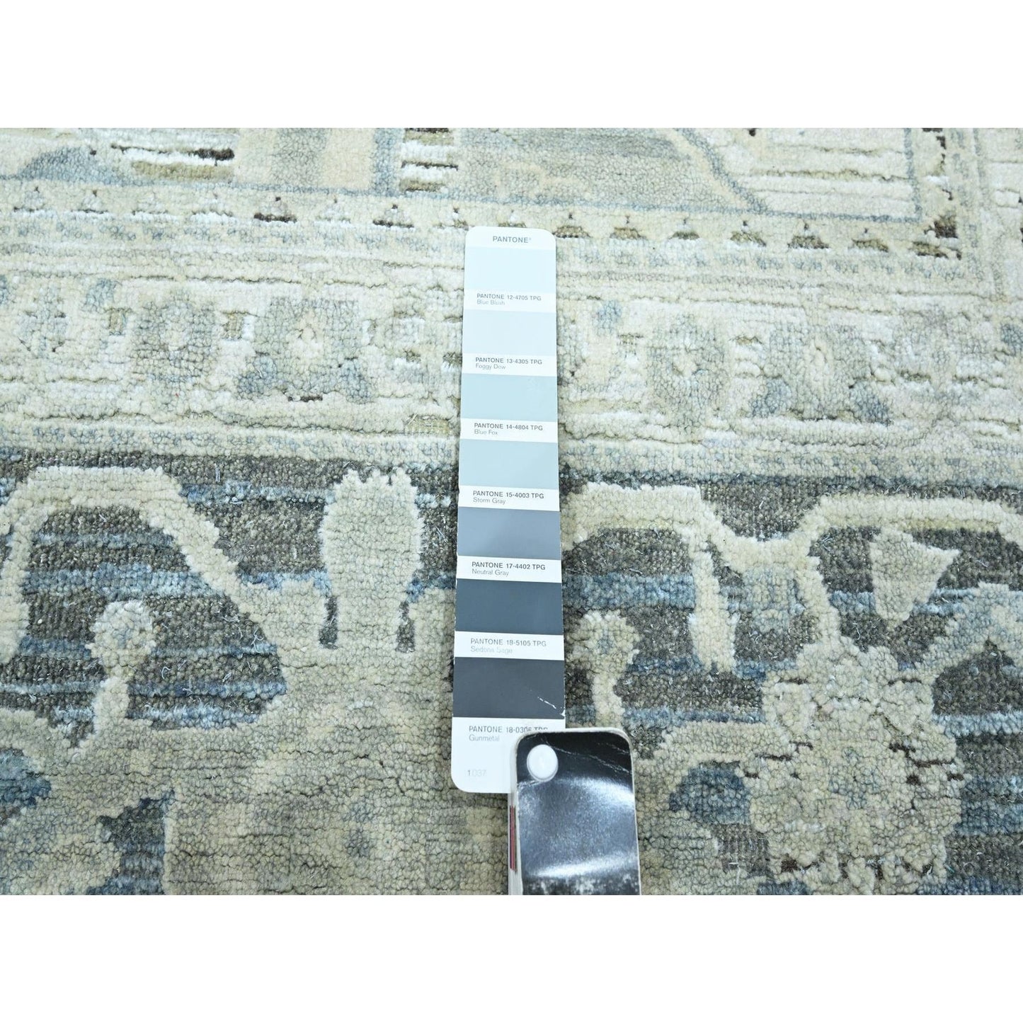 8'X9'10" Misty Gray Hand Knotted Oushak Design Silk And Oxidized Wool Rug