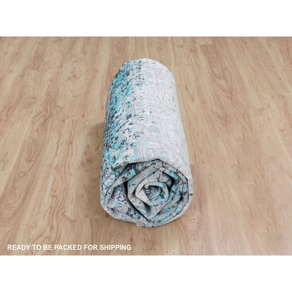 8'9"X11'10" Teal Blue Jewellery Design Silk With Textured Wool Rug
