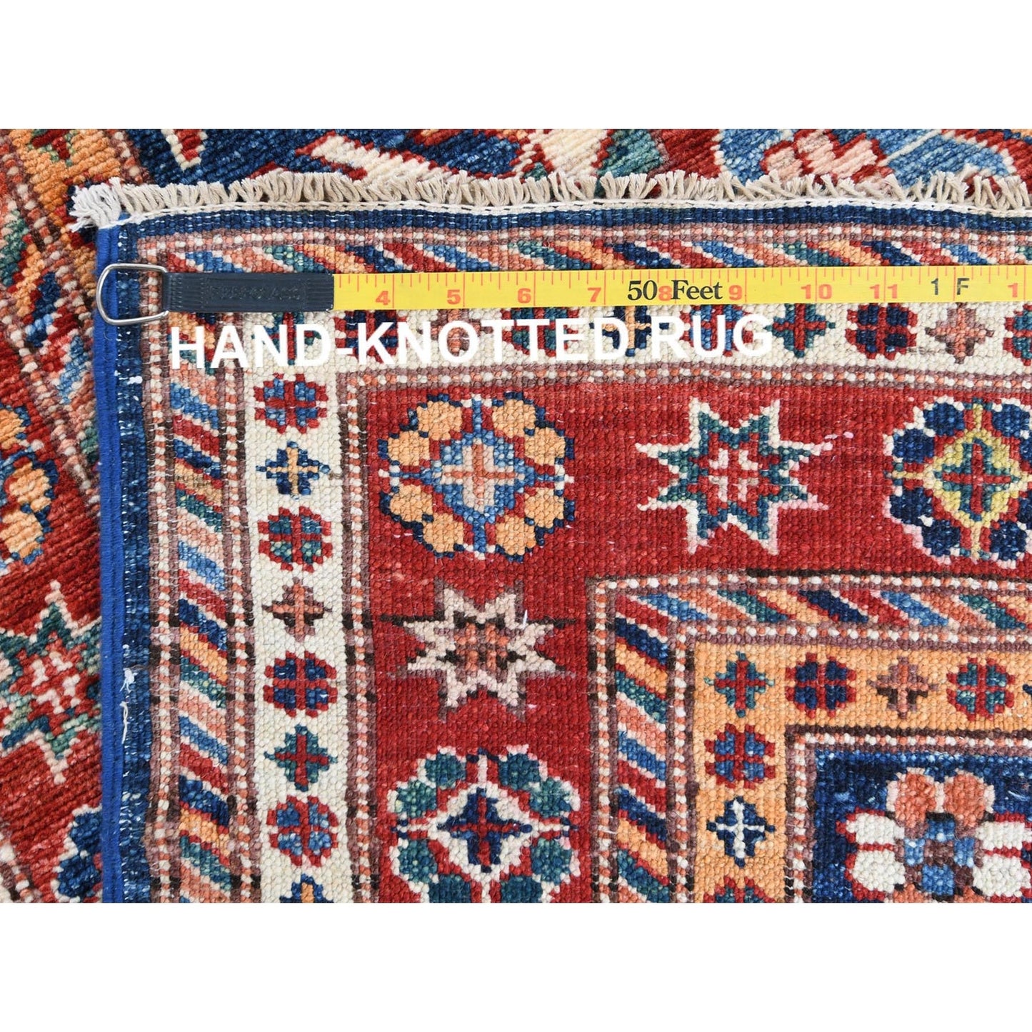 2'10"X11' Shiny Wool Hand Knotted Navy Blue Afghan Super Kazak Runner Rug