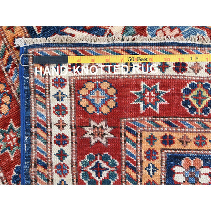 2'10"X11' Shiny Wool Hand Knotted Navy Blue Afghan Super Kazak Runner Rug