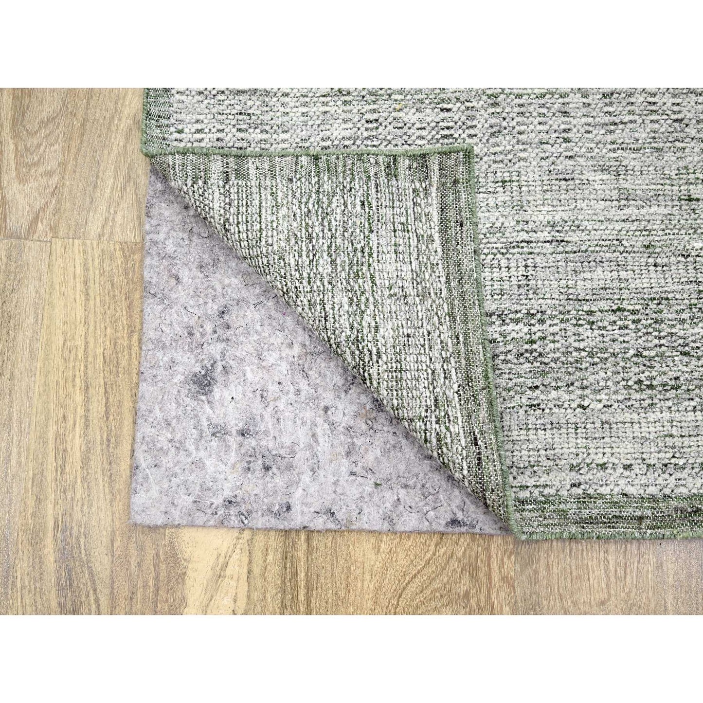 9'9"X13'10" White With Green Oxidized Grass Design Hand Knotted Wool Rug