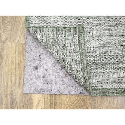9'9"X13'10" White With Green Oxidized Grass Design Hand Knotted Wool Rug
