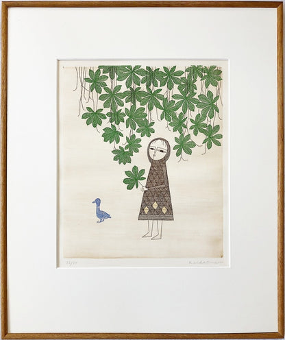 Keiko Minami Girl & Horse Chestnut Etching 1975 Signed ED 32/ 50 Framed With Box