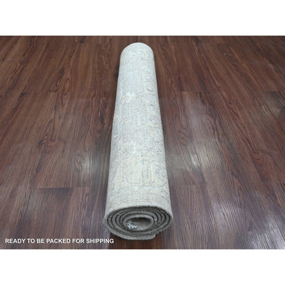 2'5"X5'8" Gray Hand Knotted Washed Out Peshawar 100% Wool Runner Rug