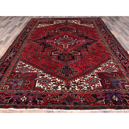 8'X11' Rufous Red Semi Antique Heris Hand Knotted Pure Wool Oriental Rug