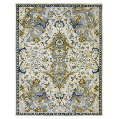 9'2"X12'1" Ivory Zoroastrian Ispahan Inspired Hand Knotted 100% Wool Rug