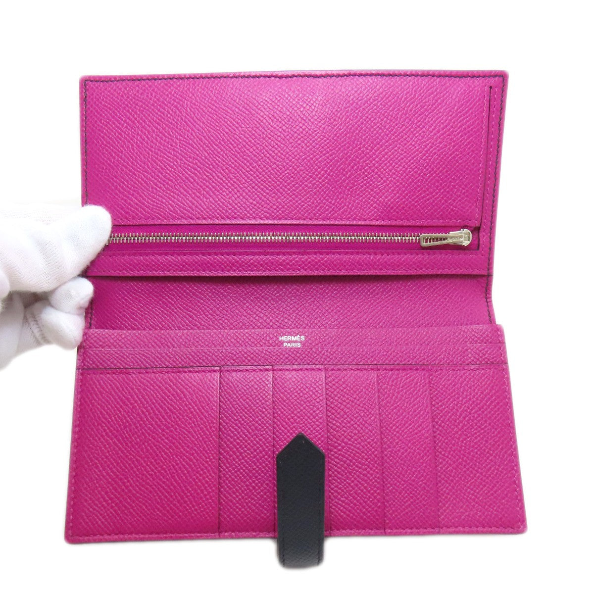 wallet HERMES Bearn soufflet Blue Indigo Rose Purple Silver Hardware Long