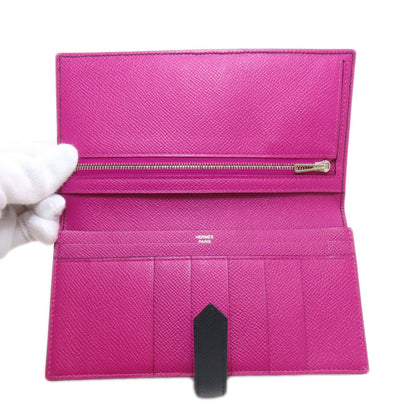 wallet HERMES Bearn soufflet Blue Indigo Rose Purple Silver Hardware Long
