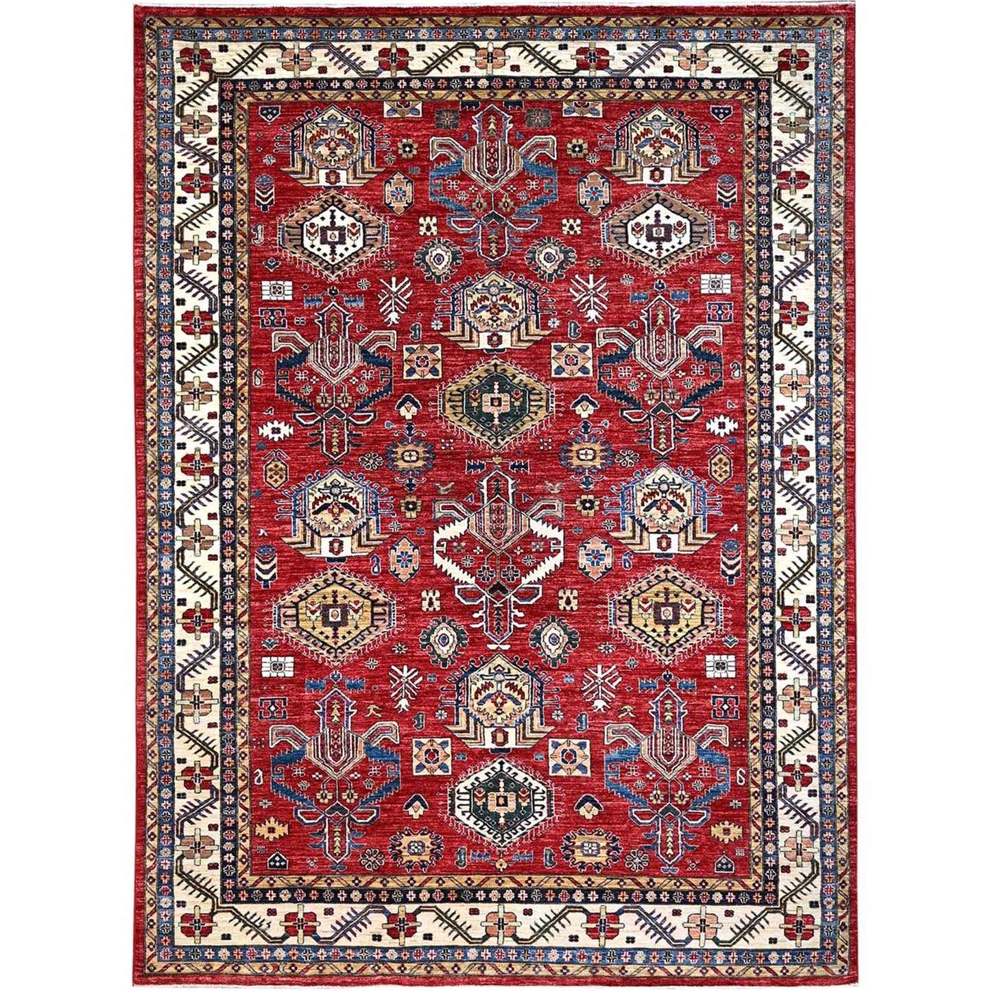 8'8"X11'10" Heirloom Red Hand Knotted Pure Wool Super Kazak Oriental Rug