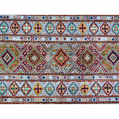 8'2"X11'10" Blue Gray Super Kazak Khorjin Design Hand Knotted Wool Rug