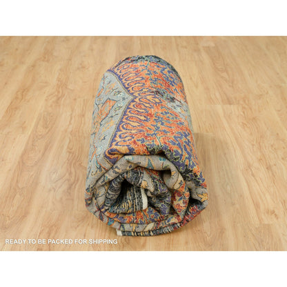 10'2"X10'2" Orange Wool Hand Knotted Ancient Ottoman Design Square Rug