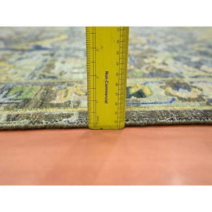 6'1"X9'3" Green Broken And Erased Birds Design Hand Knotted Pure Wool Rug