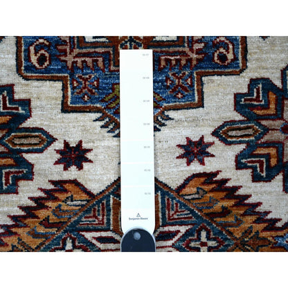 5'10"X9' Cloud White Hand Knotted Wool Super Kazak Geometric Oriental Rug