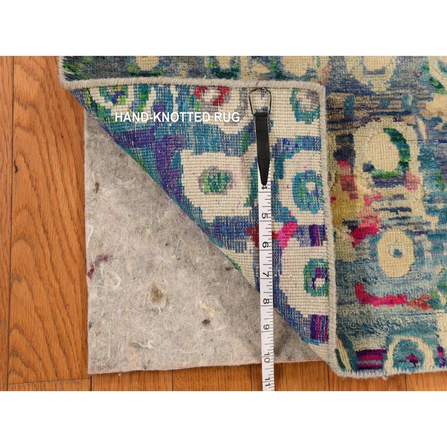 2'X3'2" The Peacock, Sari Silk, Colorful, Hand Knotted, Mat, Oriental Rug