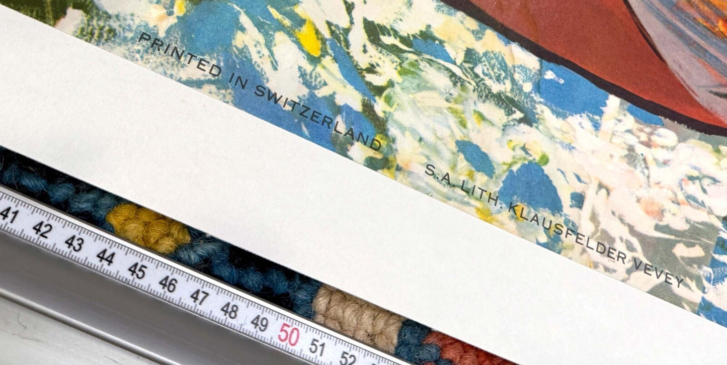 Swiss Travel Poster Montreux By Pierre Brenot C1950 View Mont Blanc Lake Geneva