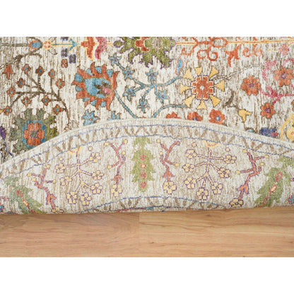 5'4"X5'4" Beige Hand Knotted Directional Vase Silk Textured Wool Rug