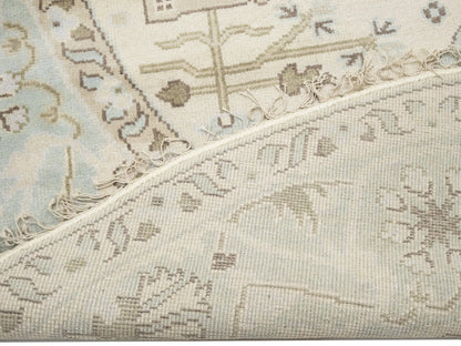 Hand-Knotted Cream Round Oushak Oriental Rug