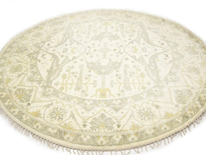 Hand-Knotted Oushak Oriental Round Rug Floral