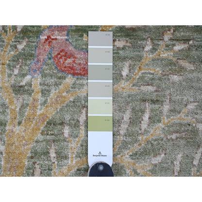 2'6"X24' Green Birds Of Paradise Design Wool Hand Knotted Xl Runner Rug
