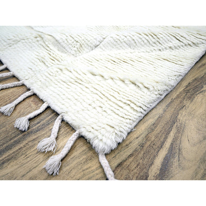 10'1"X14' Pearl White Moroccan Weave Grid Design Wool Hand Knotted Rug