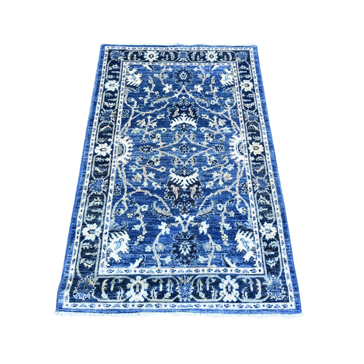 2'10"X4'8" Boeing Blue Hand Knotted Wool Mahal Design Xl Runner Rug