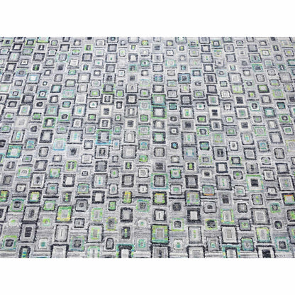 9'X12'3" Gray Silk With Wool Psefas Square Design Hand Knotted Rug