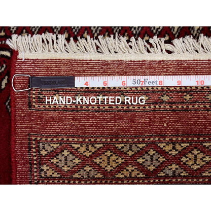 2'6"X3'9" Hand Knotted Mori Bokara Deep Red Pure Wool Oriental Rug