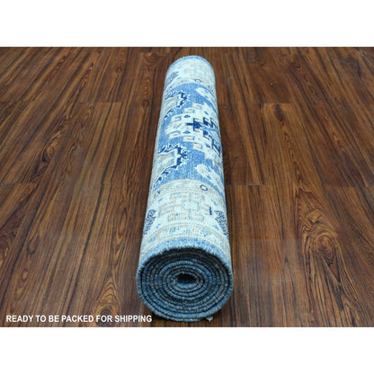 2'8"x9'6" All Over Design Hand Knotted Wool Vintage Look Kazak Runner Rug