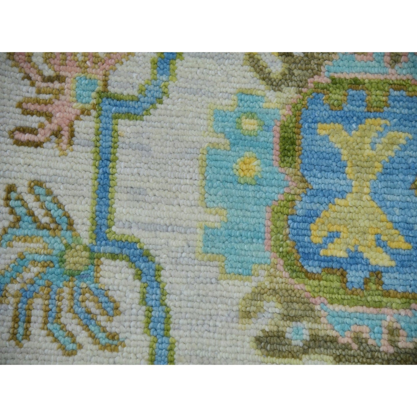 8'1"X10'4" Spring White Colorful Oushak Weave Hand Knotted 100% Wool Rug