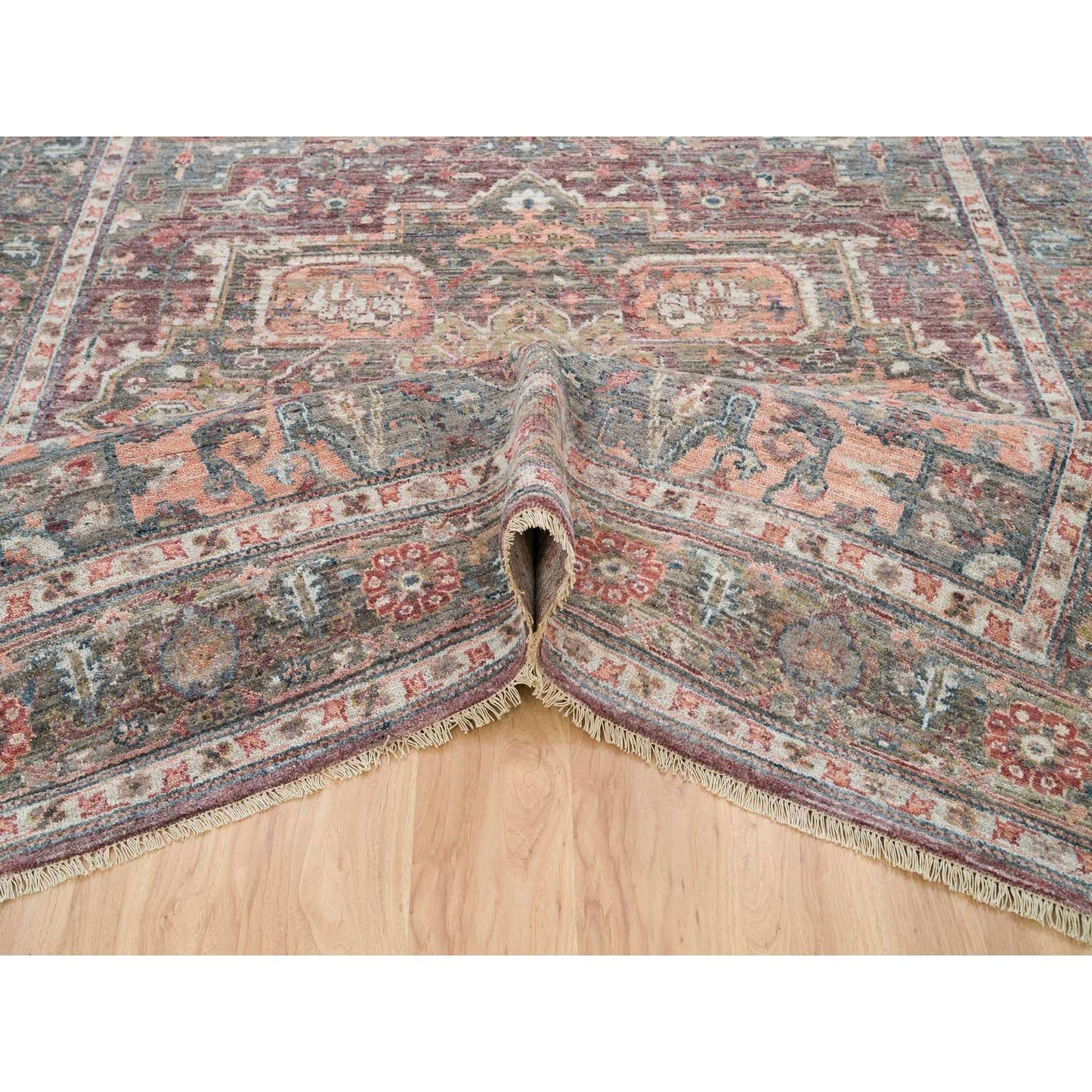 7'10"X10' Rosewood Red Hand Knotted Heris Revival Soft Wool Oriental Rug