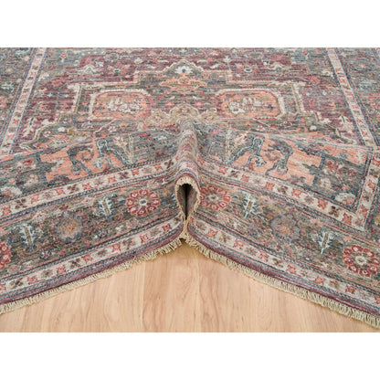 7'10"X10' Rosewood Red Hand Knotted Heris Revival Soft Wool Oriental Rug
