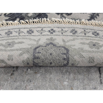 10'X10' Gray Heris Design Wool And Silk Hand Knotted Round Rug