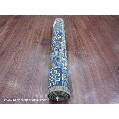 3'3"x4'10" Gray Hand Knotted Afghan Ersari Elephant Feet Design Wool Rug