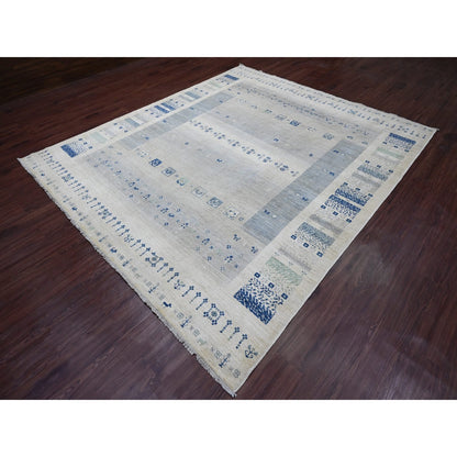 8'3"X9'7" White Fine Kashkuli Animal Figurines Soft Wool Hand Knotted Rug