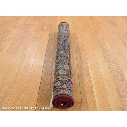 3'X3' Red Antique Zoroastrian Saroogh Pure Wool Hand Knotted Square Rug