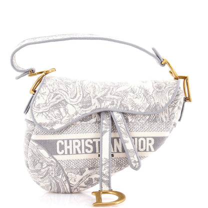 Christian Dior Saddle Bag Logo Embroidered Canvas Medium