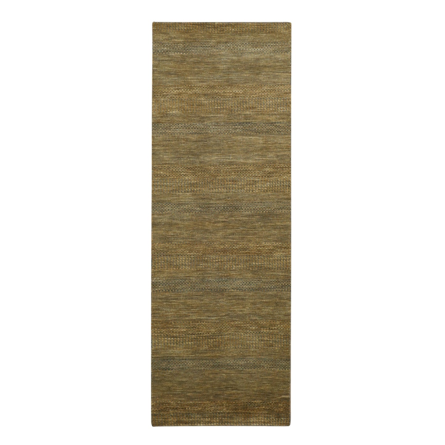2'8"X8' Brown Modern Grass Design Wool And Silk Hand Knotted Runner Rug