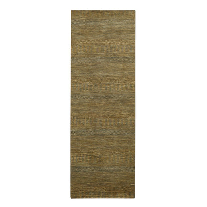 2'8"X8' Brown Modern Grass Design Wool And Silk Hand Knotted Runner Rug